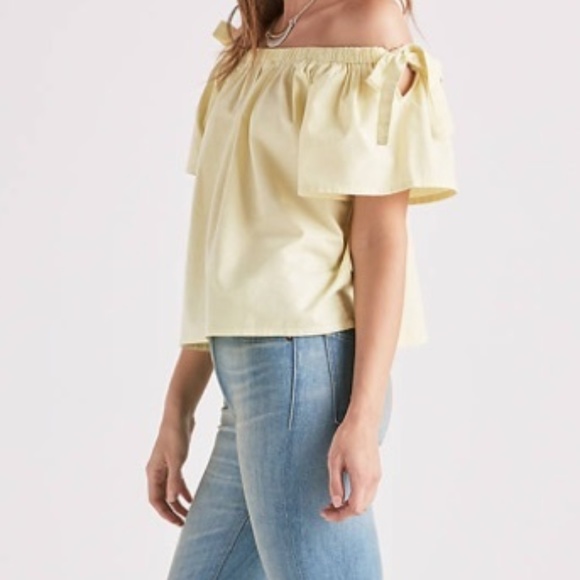 New Lucky Brand Off Shoulder Tie Cotton Top Yellow - Picture 2 of 7